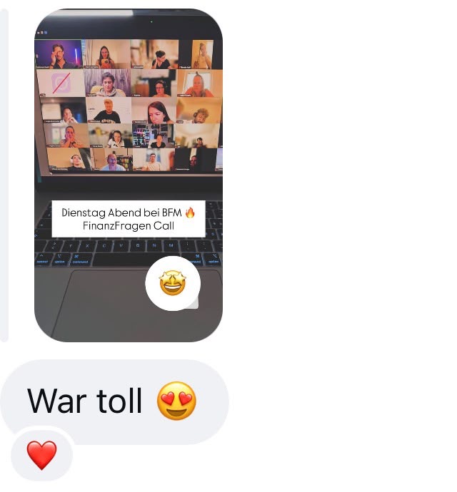 Chat-Screenshot: Reaktion auf den woechentlichen FinanzFragen-Call
