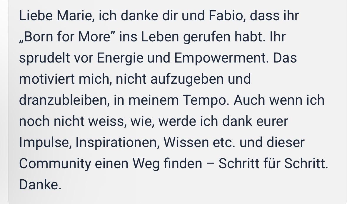 Community-Screenshot: persoenlicher Dank an Marie und Fabio