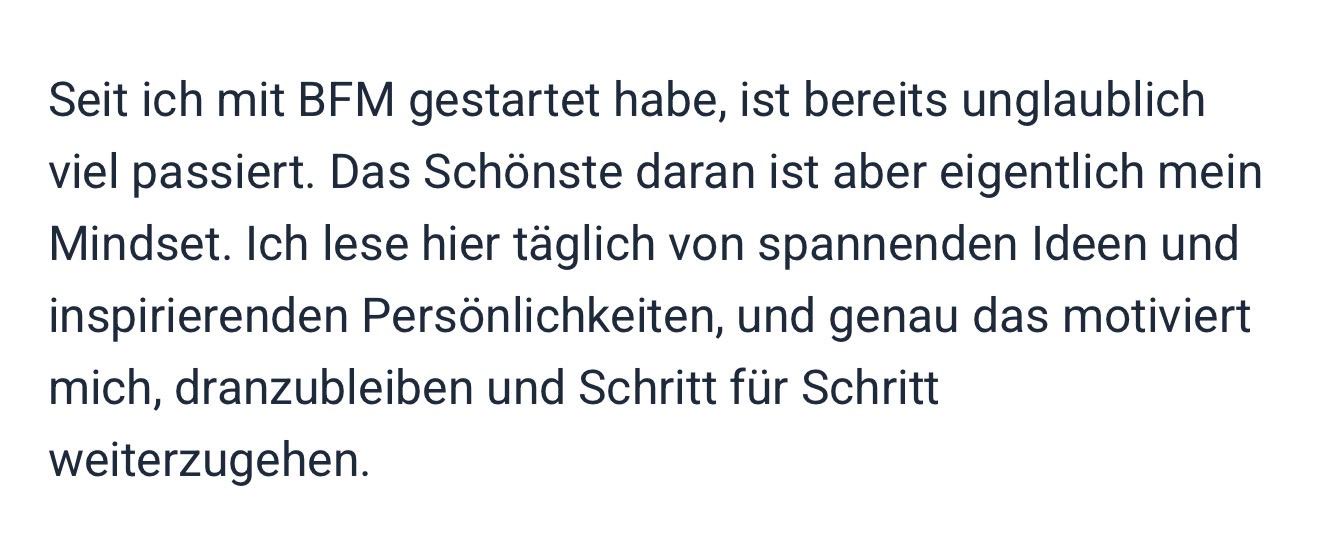 Community-Screenshot: veraendertes Mindset seit dem BFM-Start