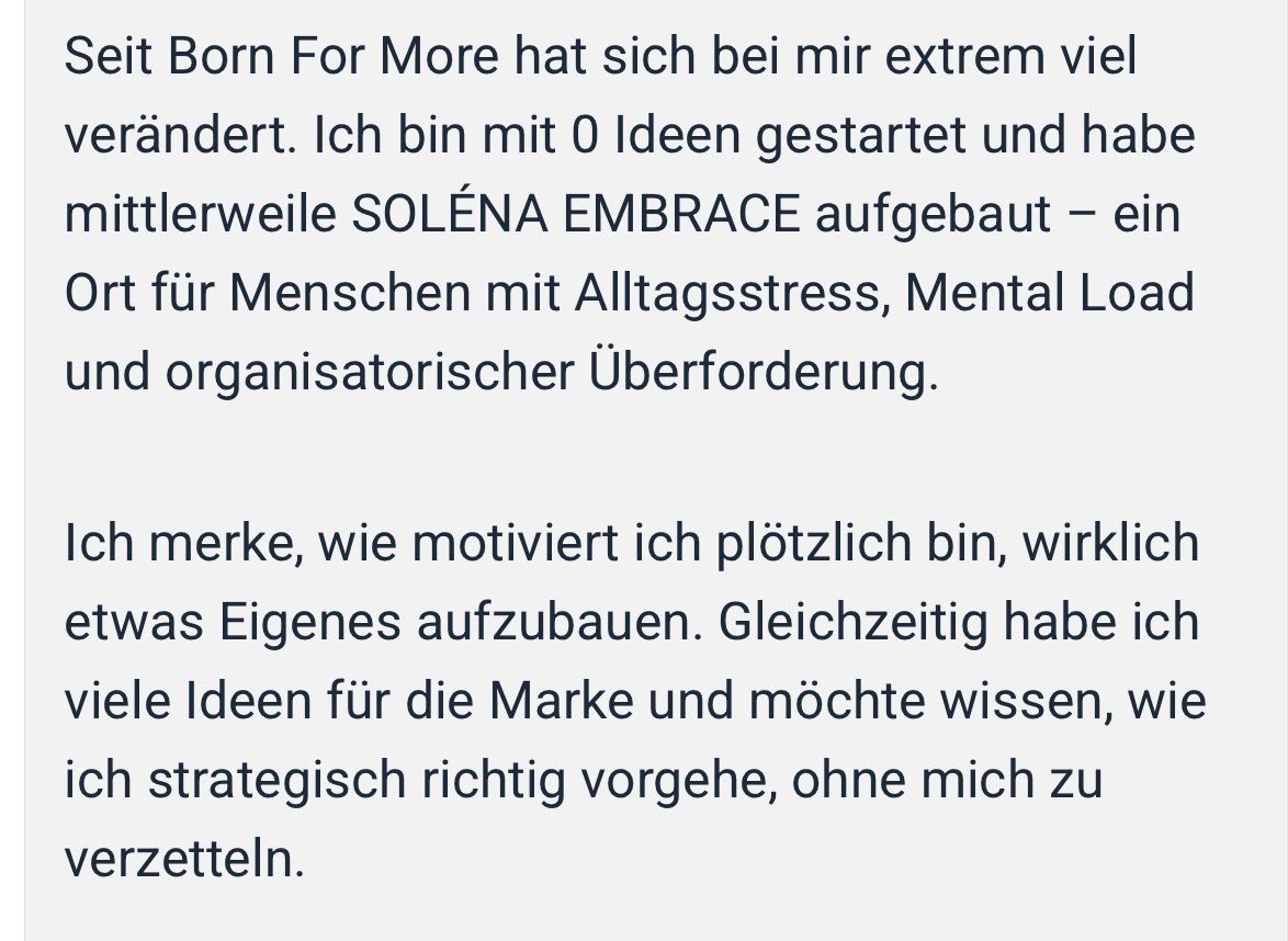 Community-Screenshot: von 0 Ideen zur eigenen Marke SOLENA EMBRACE